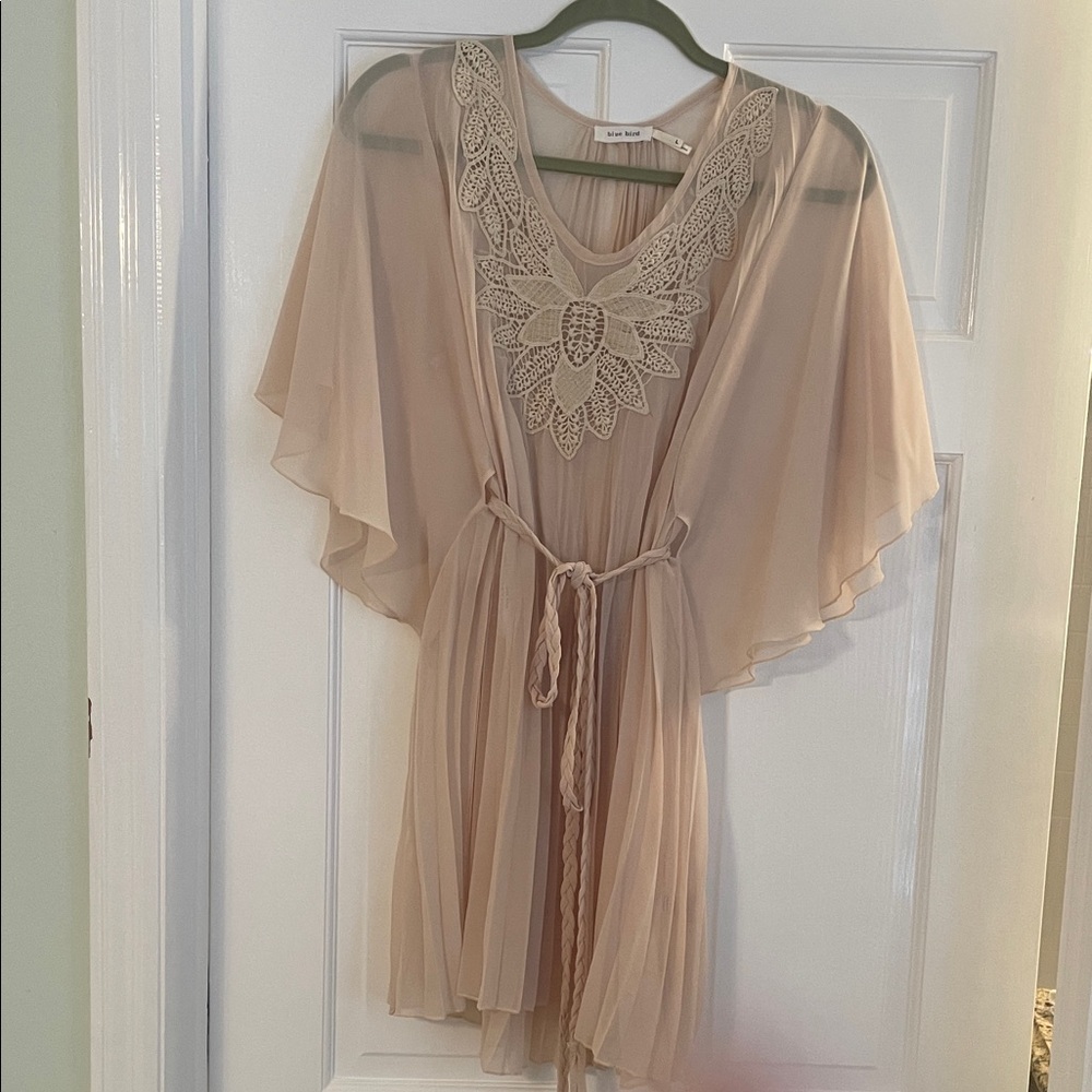 Blue Bird Beige Lace-Detail Blouse